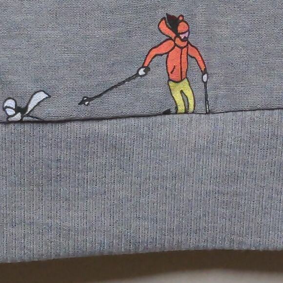 Chaser Knit Top in Vintage Ski Print Heather Gray Crew Neck Long Sleeves S New - Picture 5 of 11